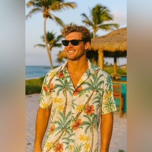 Campia Moda men’s shirt sleeve button down Hawaiian tropical beach shirt L